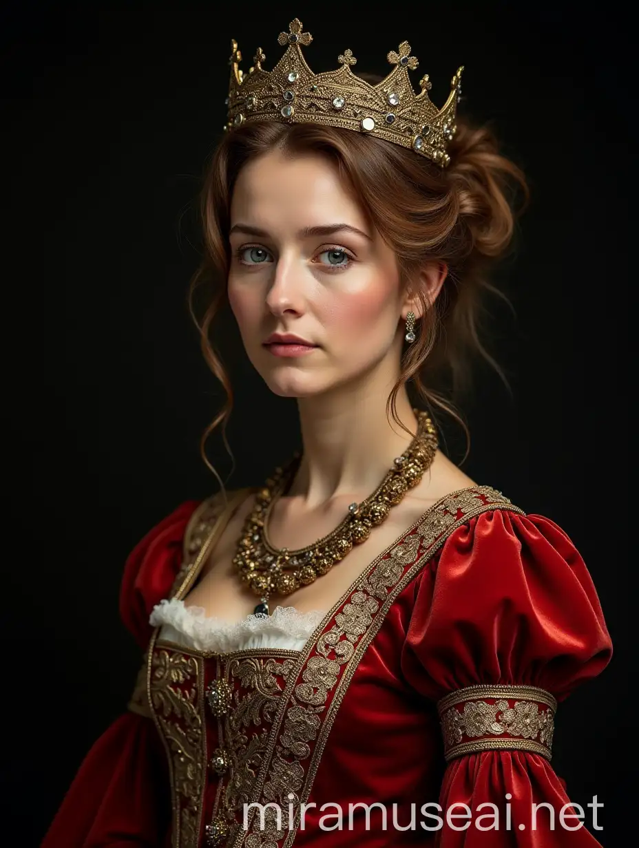 Majestic Queen in Medieval Attire Frontal Portrait