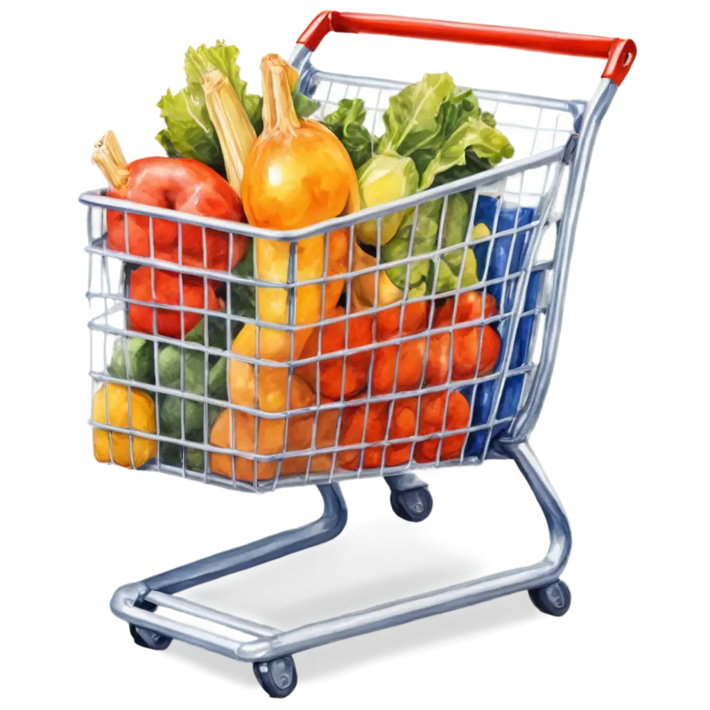 HyperRealistic-PNG-Image-of-a-Shopping-Cart-with-Groceries-HighResolution-Photorealistic-Watercolor-Illustration