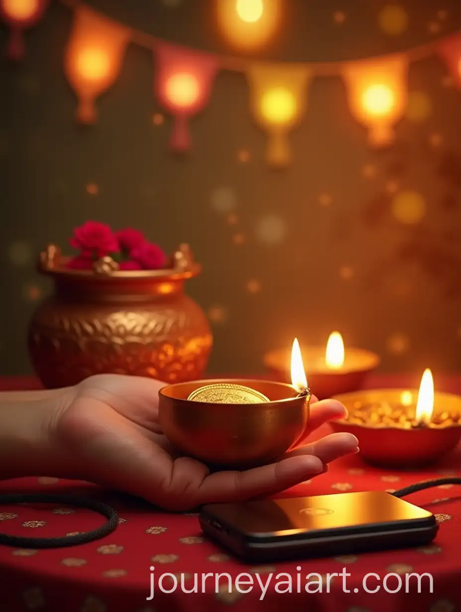 Festive-Dhanteras-Advertisement-Featuring-Traditional-Items-and-Modern-Power-Bank
