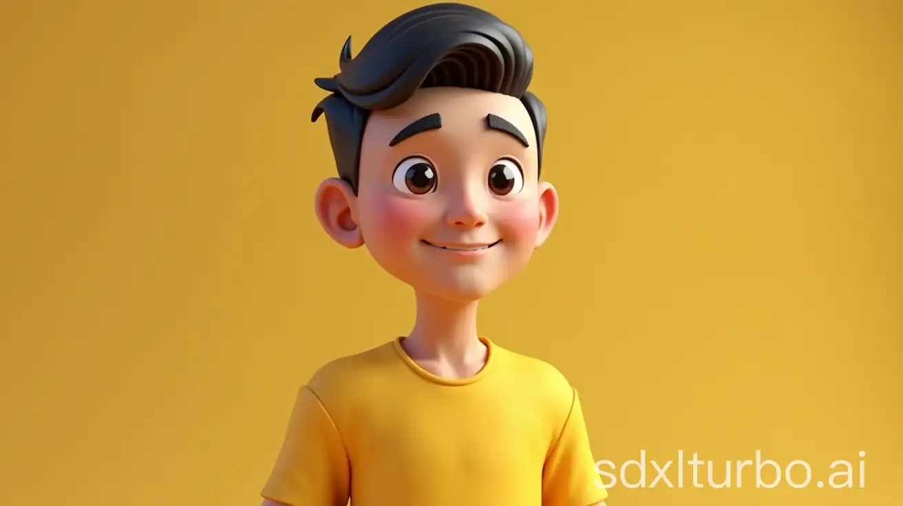 3d character 35 years old man of indonesian, tshirt yellow, short hair