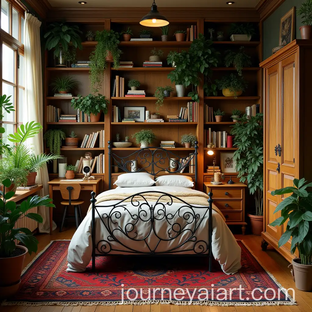Cozy-Indoor-Garden-Room-with-Wooden-Furniture-and-Red-Carpet
