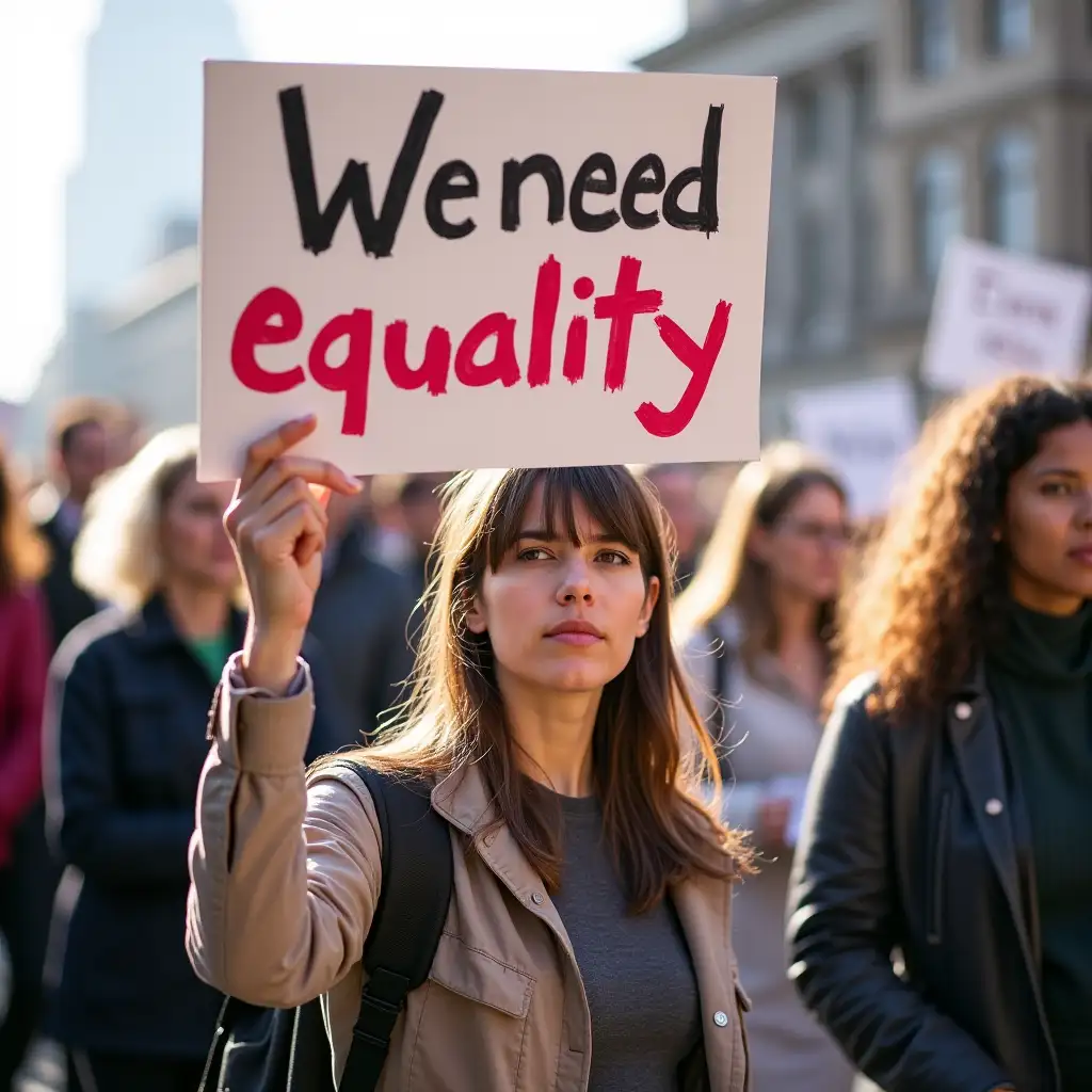 Women protest for Gender equality with We Need equality placards