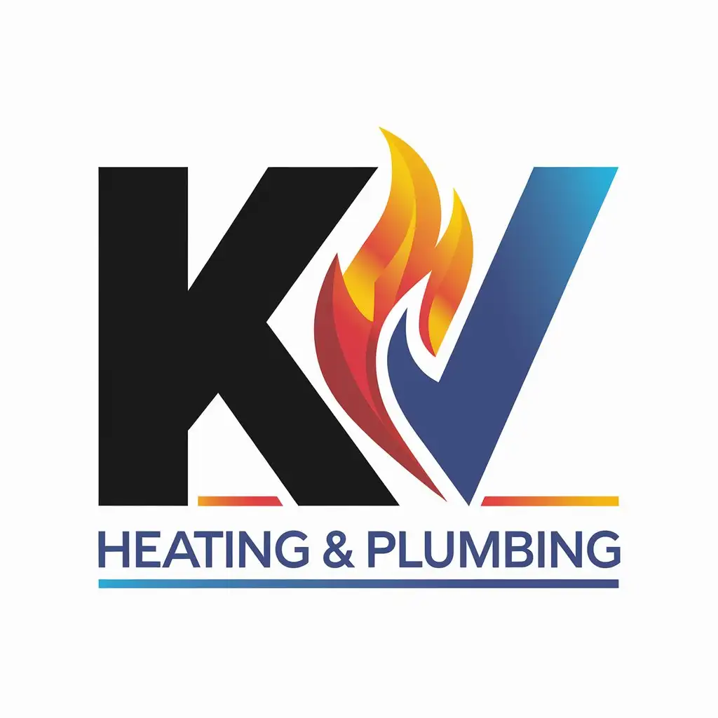 LOGO Design for KV Heating Plumbing Black Blue with Integrated Flame and Clear Background Theme