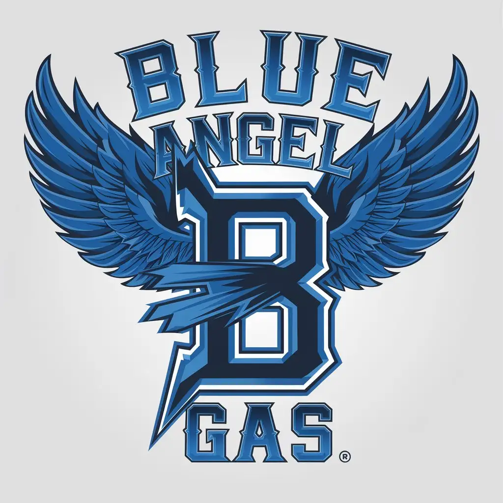 LOGO Design for Blue Angel Gas Blue Flames Angel Wings Theme for Automotive Industry