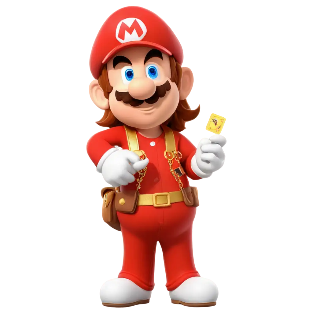 3D-Cartoon-Character-PNGPNG-Image-Optimization-Confident-Mario-with-Playing-Cards-in-Red-Shirt-and-Gold-Jewelry