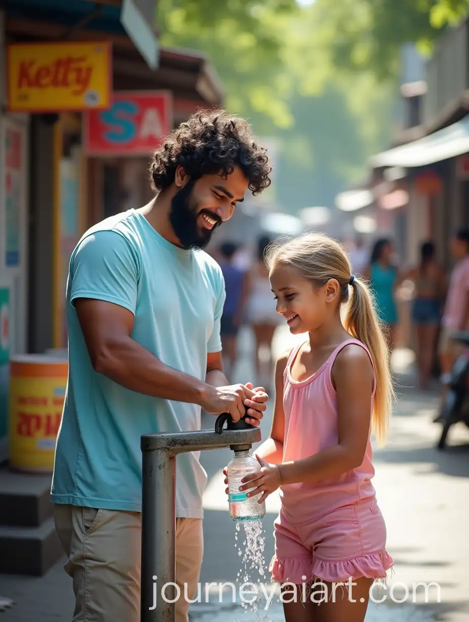 Indian-Man-and-Woman-Filling-Water-Bottles-at-Public-Fountain-in-Lively-Market