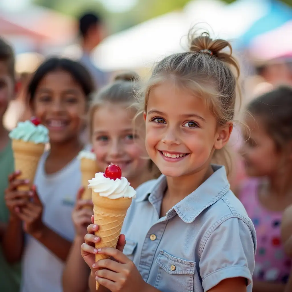 Several autistic children at an ice cream festival