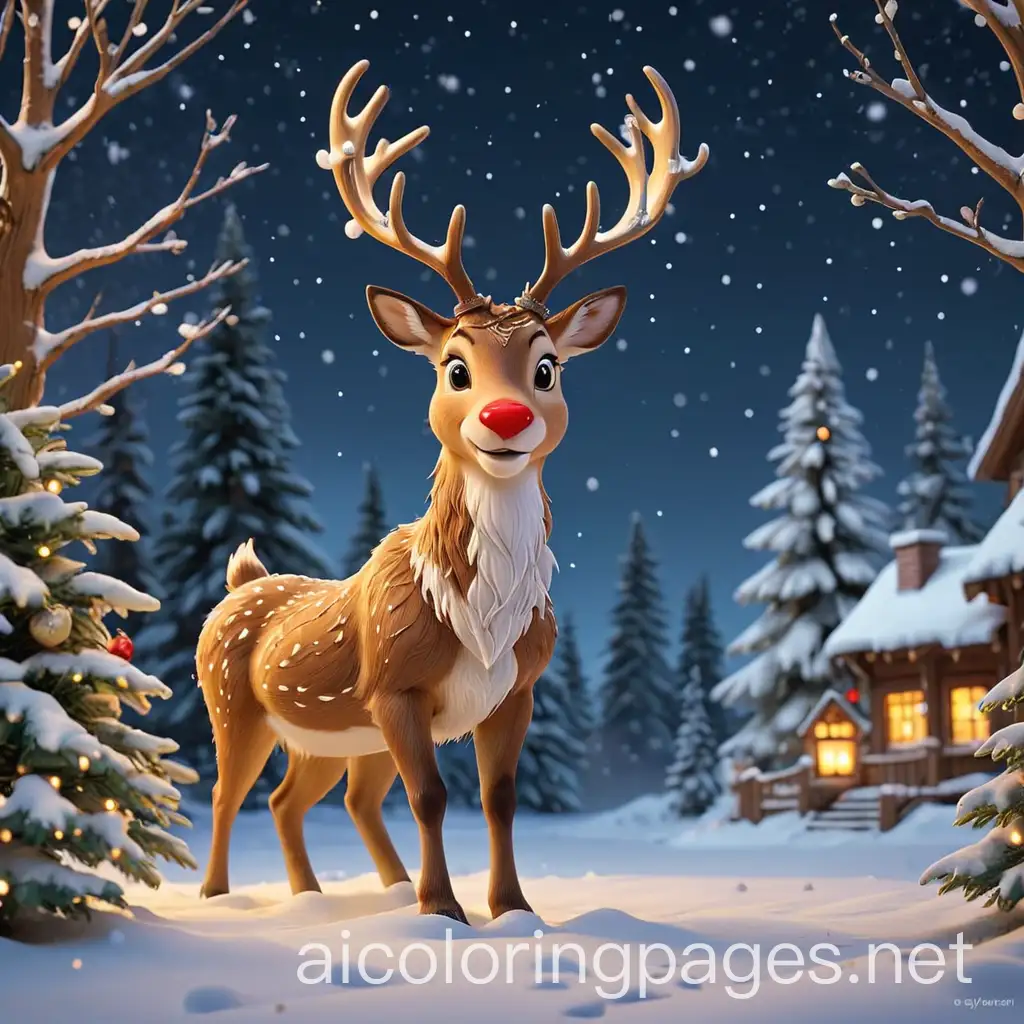 Whimsical-Holiday-Scene-with-Illuminated-Name-and-Playful-Reindeer