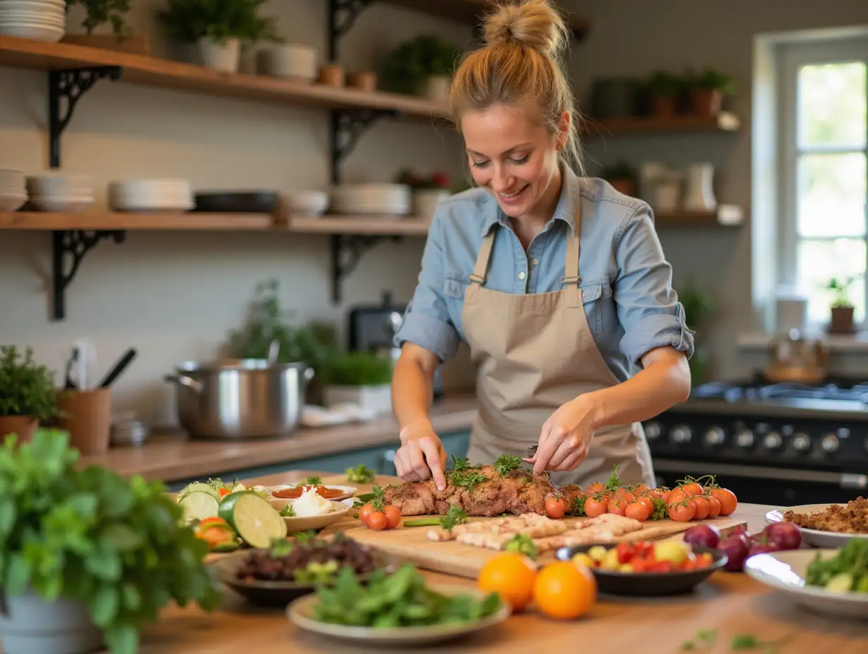 We prepare delicious meals with fresh ingredients in a cheerful kitchen