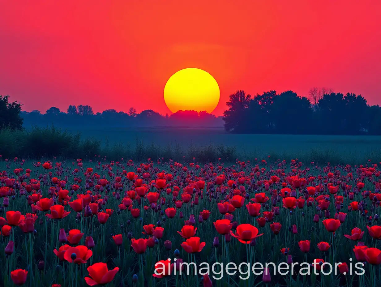 Neon-Blue-Horse-Paws-in-Neon-Green-Meadow-with-Red-Neon-Poppies-and-Neon-Sky