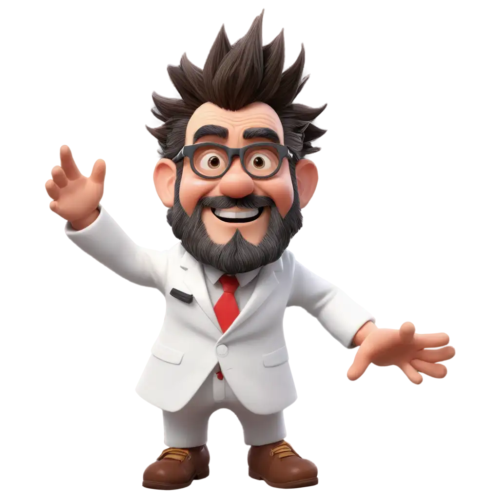 3D-Character-PNG-of-a-Shorty-Dwarf-Professor-in-Crazy-Poses-Wearing-a-Laboratory-White-Coat