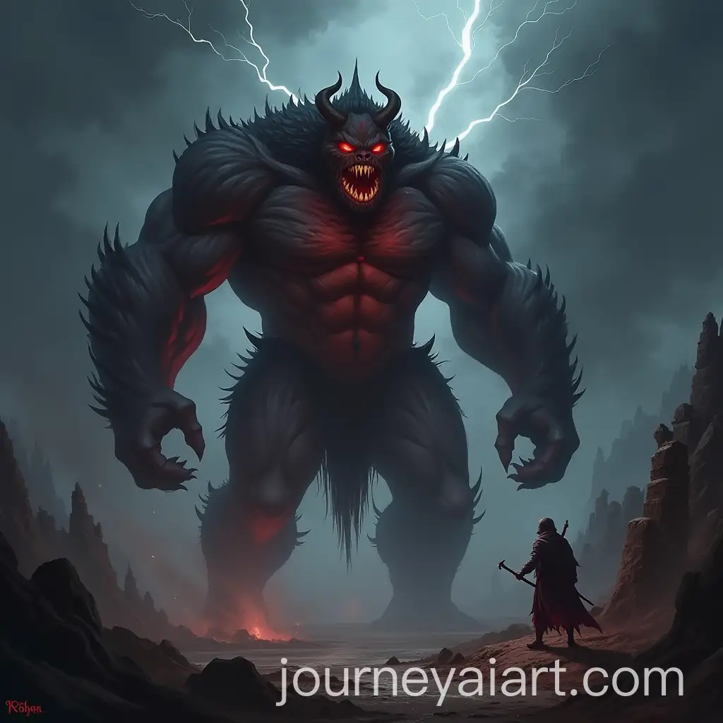 Gigantic-Demon-Emerging-from-Dark-Mist-in-Ruined-Landscape