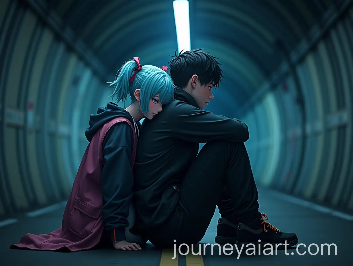 Anime-Girl-with-Neon-Blue-Hair-in-Cyberpunk-Tunnel