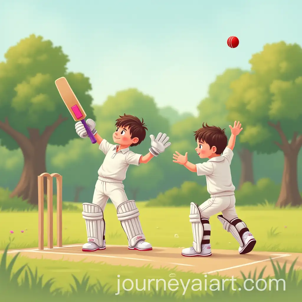 Boys-Playing-Cricket-with-Ball-in-Air
