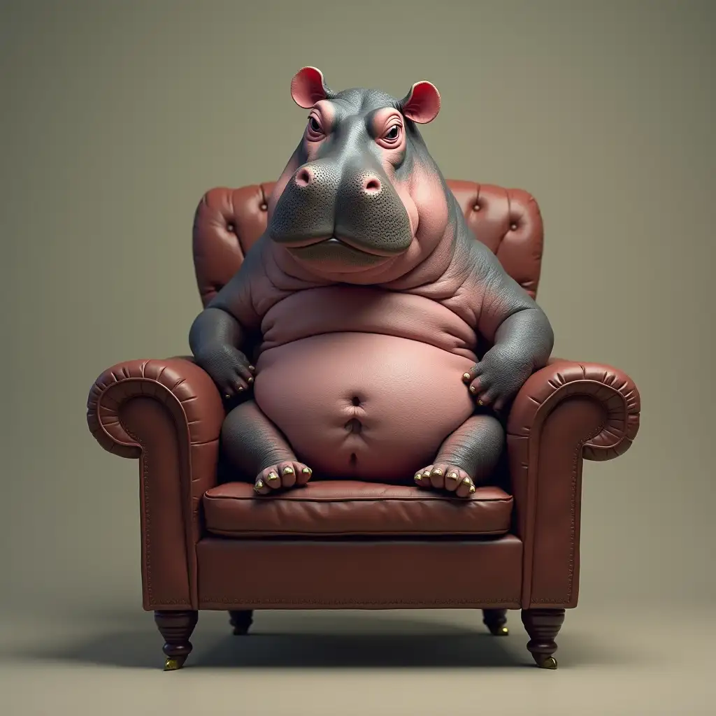 hippopotamus sitting in a chair