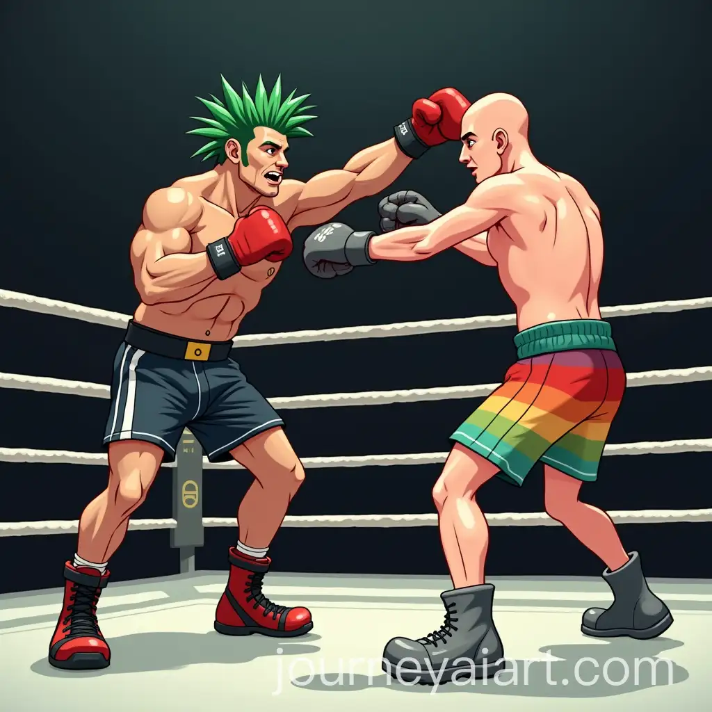 Muscly-Boxer-with-Green-Mohawk-Dodging-Punch-inAI-Art-Prompt-Expansion-Modern-Boxing-Ring
