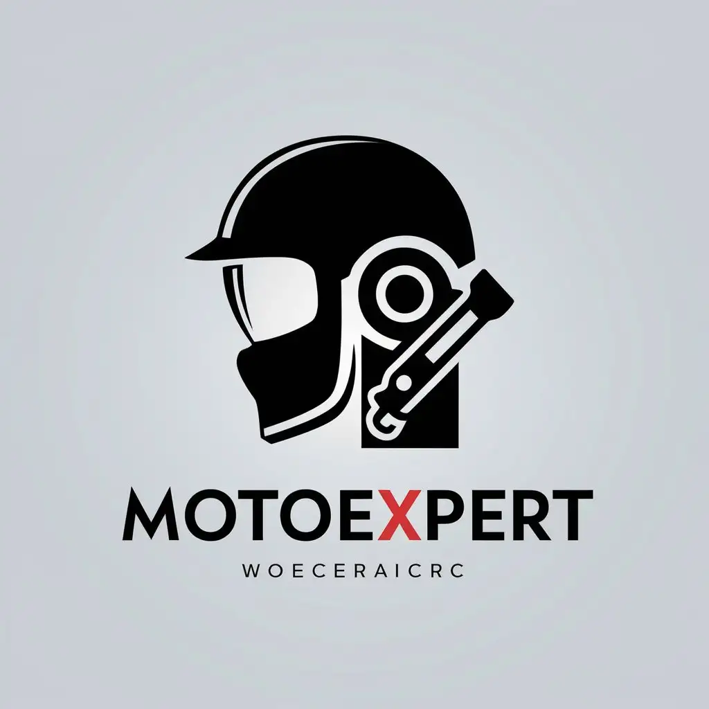 a vector logo design,with the text "MotoExpert", main symbol:Helmet and mechanic,Minimalistic,clear background