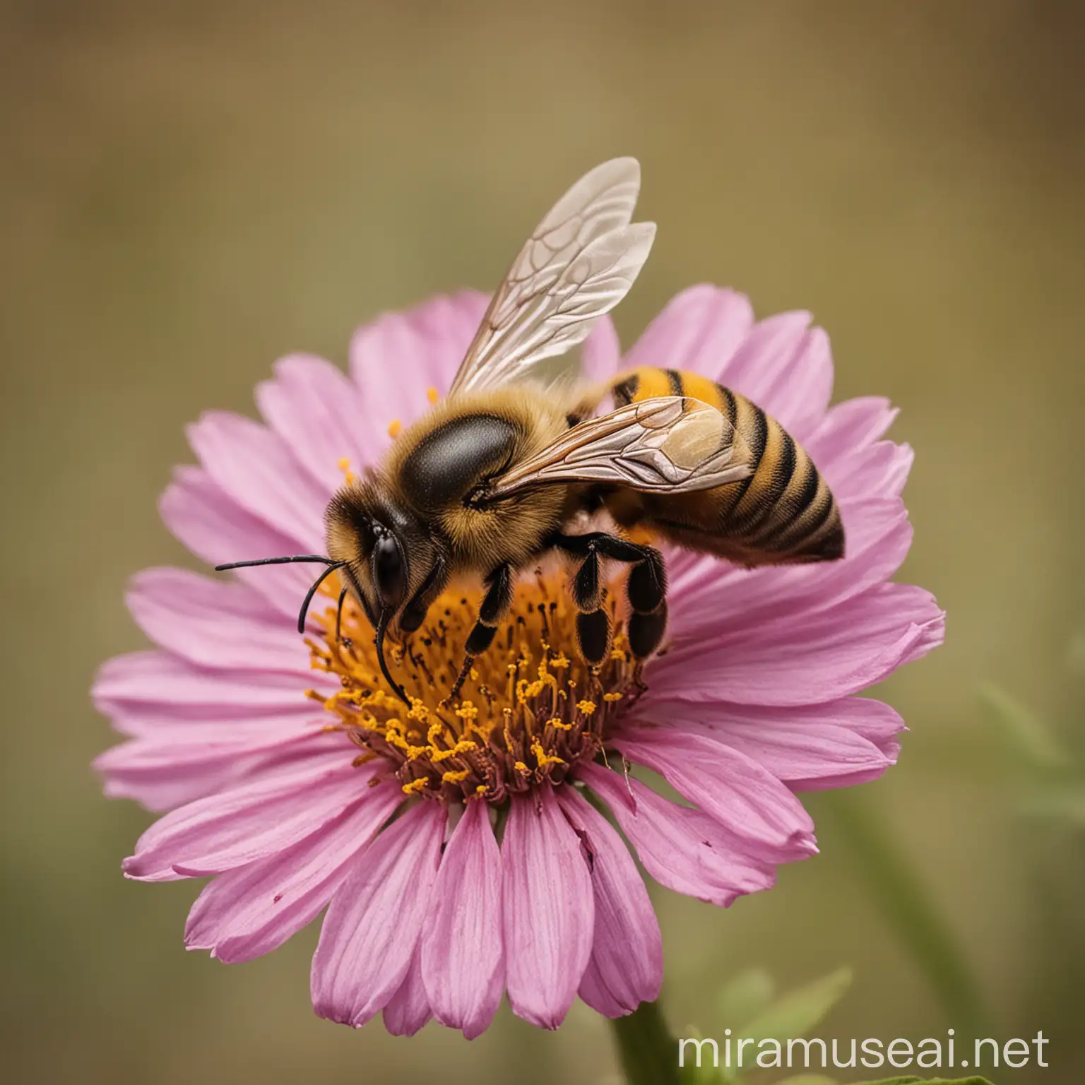 Busy Bees Gathering Pollen in Spring Garden