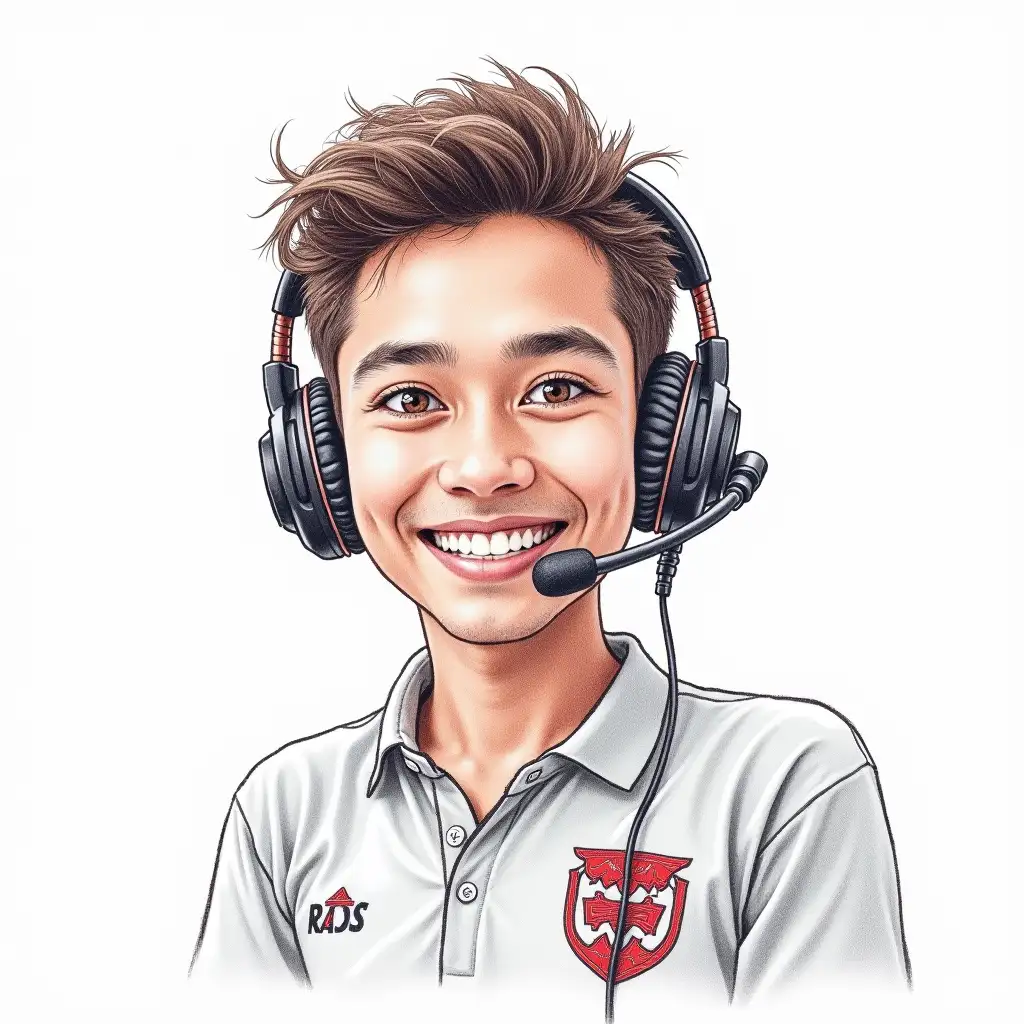 Online streamer for an eSports team, Full-length,  color pencil drawing. White background.