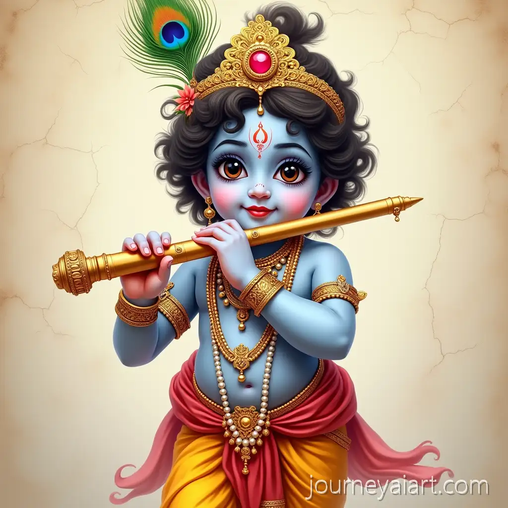 Divine-Baby-Krishna-Holding-Golden-Flute-in-Traditional-Hindu-Art-Style