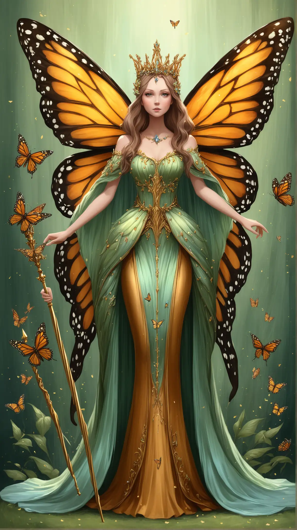 Regal Fairy Queen with Monarch Butterfly Wings and Scepter