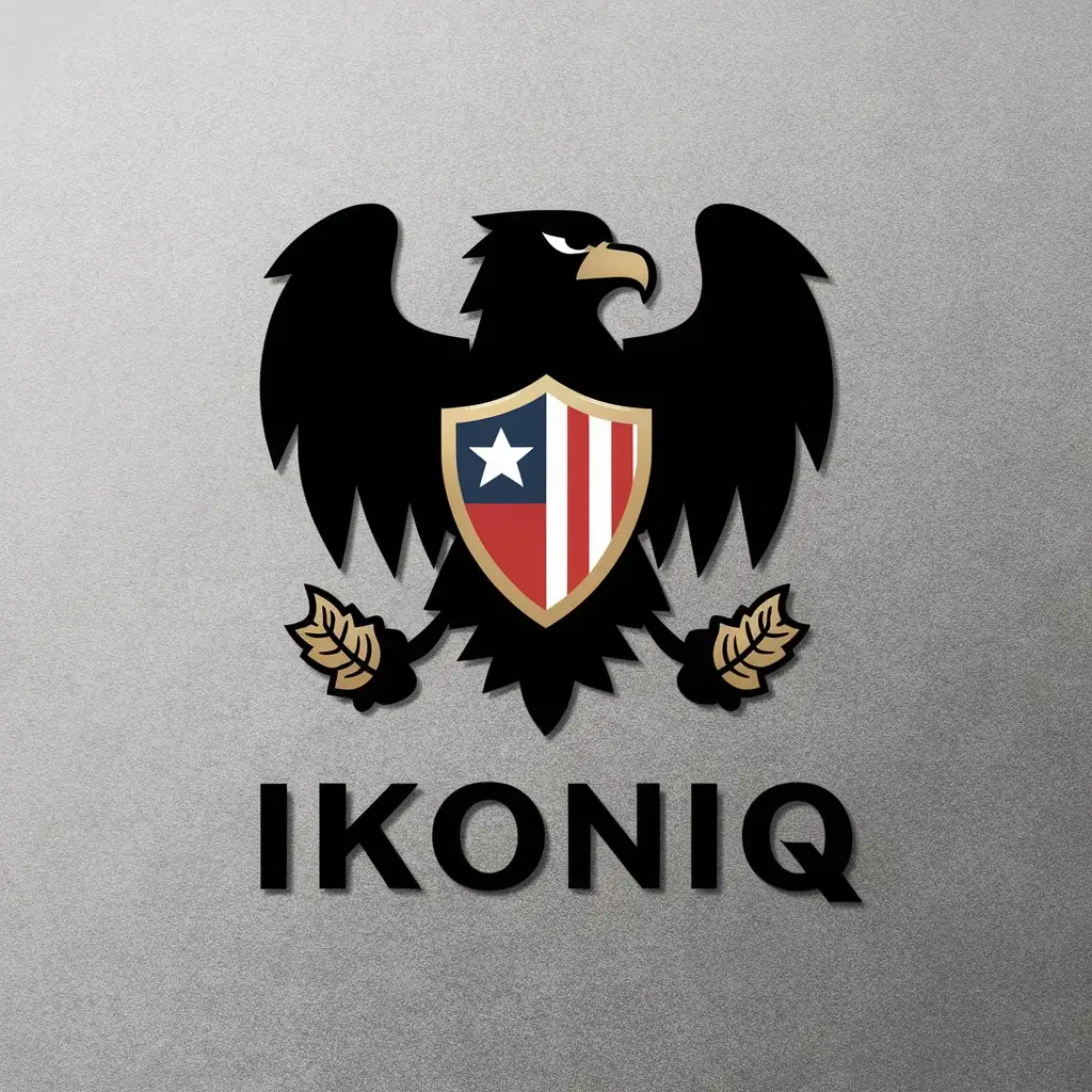 LOGO Design for Ikoniq Minimalistic Vector Eagle with American Shield and Gold Accents