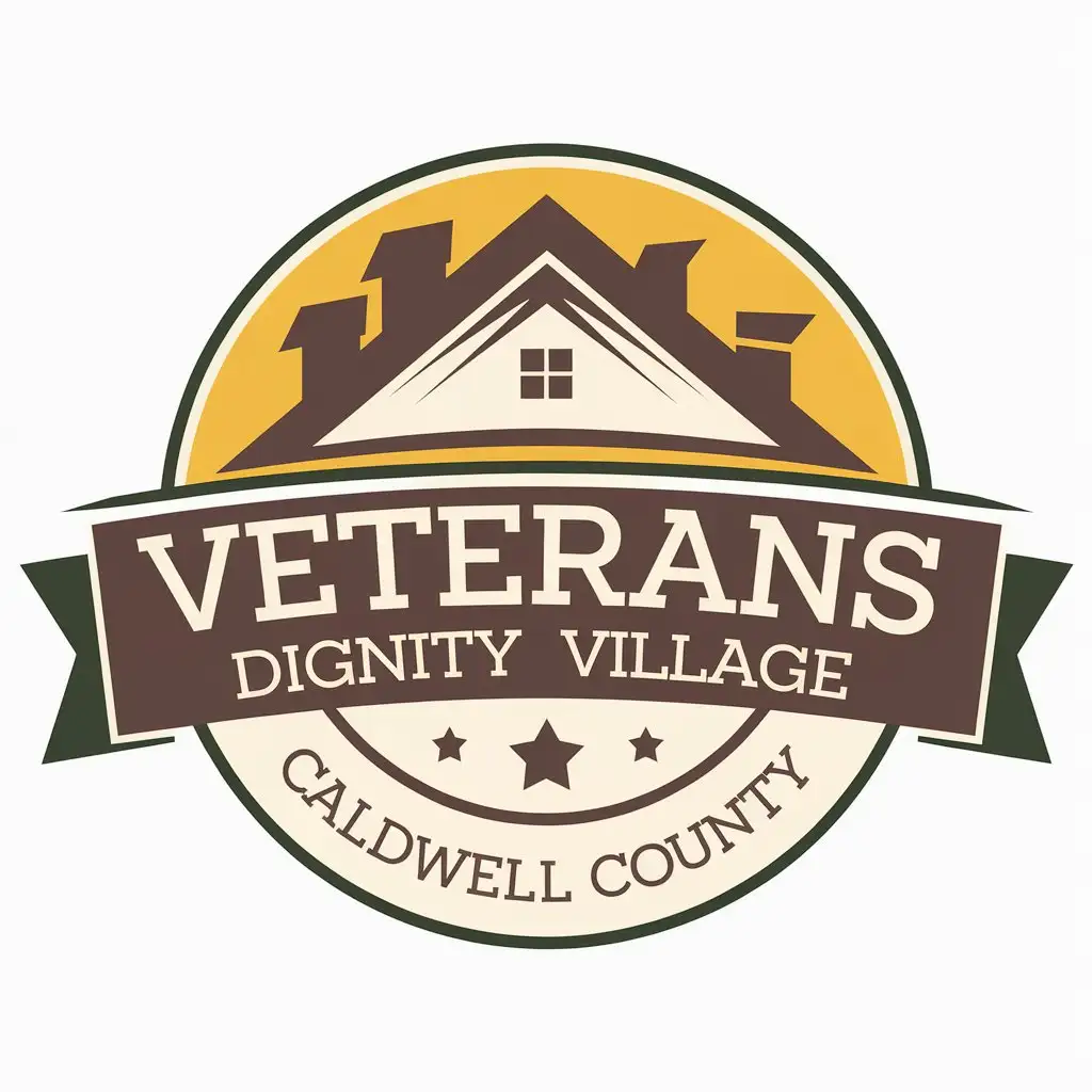 LOGO Design for Veterans Dignity Village House Roof Stars and Slogan with Yellow Tan Forest Green Theme