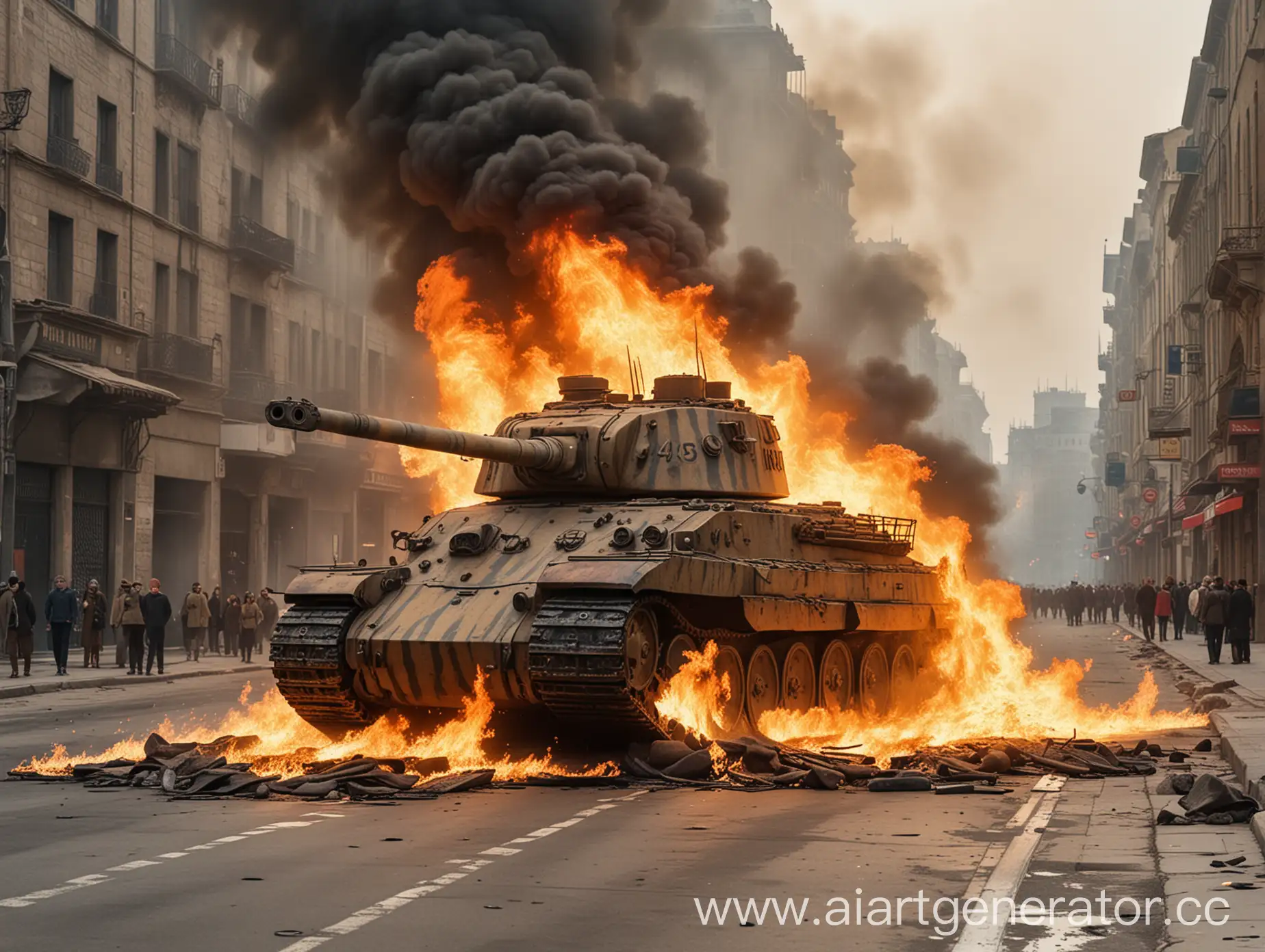 Burning-King-Tiger-Tank-in-City-Street