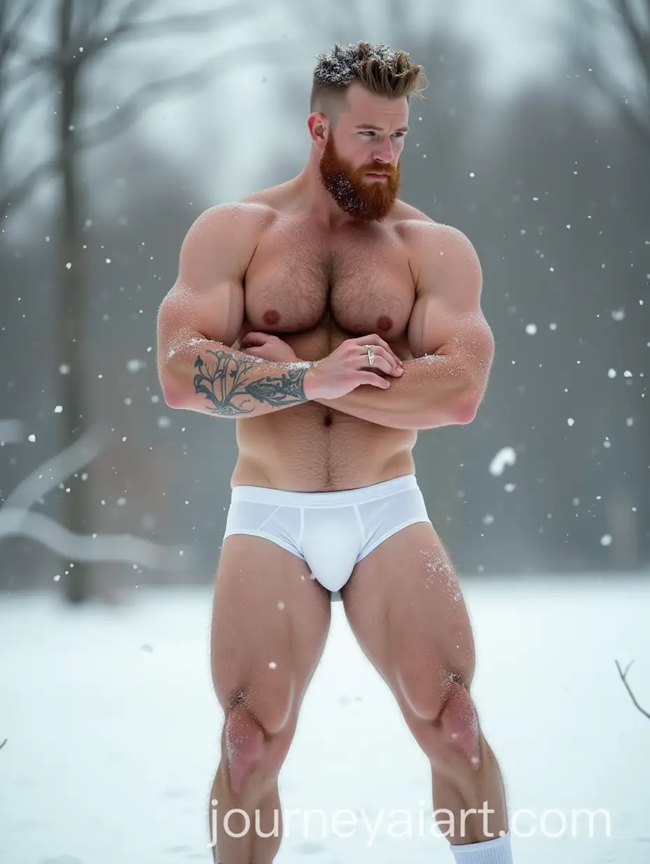 Muscular-Man-Lifting-Large-Black-Individual-in-the-Snow-with-Tattoos-and-Light-Blue-Eyes