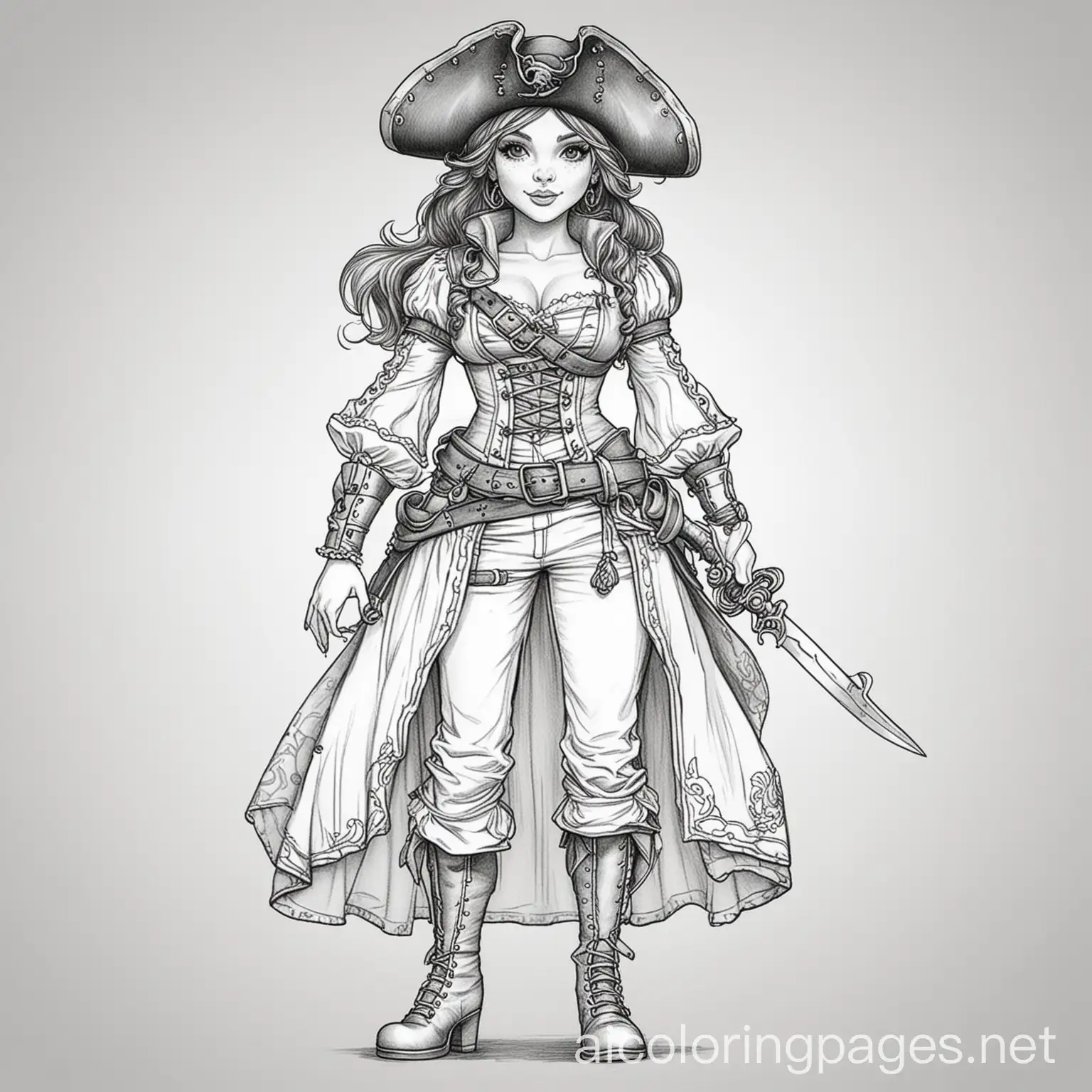 Voluptuous-Female-Pirate-Queen-Coloring-Page