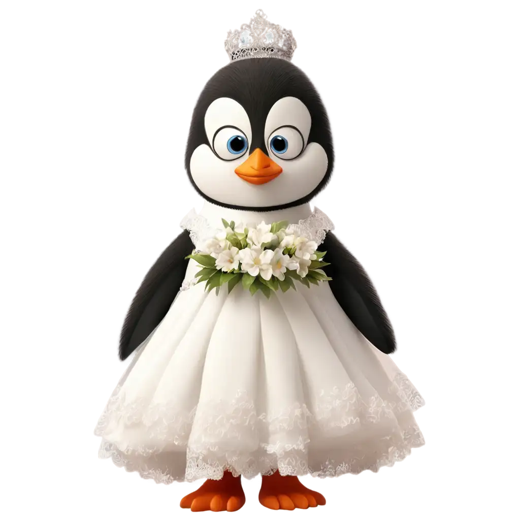 Penguin-Cartoon-Wearing-a-Wedding-Dress-PNG-Fun-Playful-Illustration-for-Digital-Design