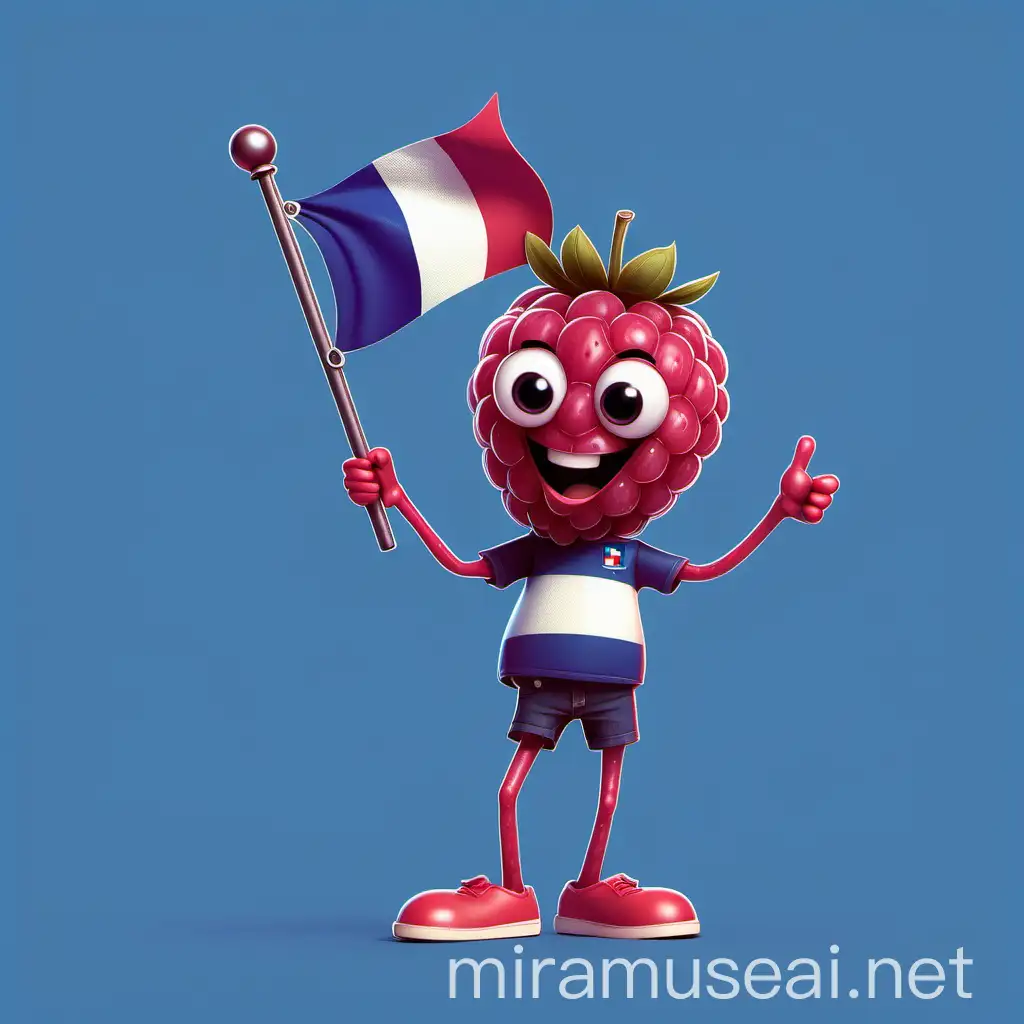 Cheerful Teenager Dancing with French Flag in PixarStyle Digital Design