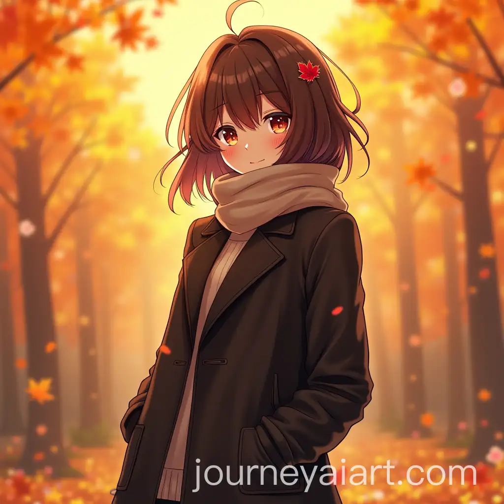 Brunette-Anime-Girl-in-Black-Coat-Enjoying-Autumn-Sunshine