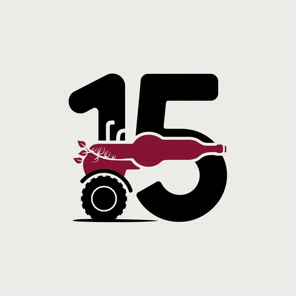 a vector logo design,with the text "15", main symbol:For remake for 15 years old, showcasing certain elements of tractors and red wine fusion,Moderate,be used in red wine industry,clear background