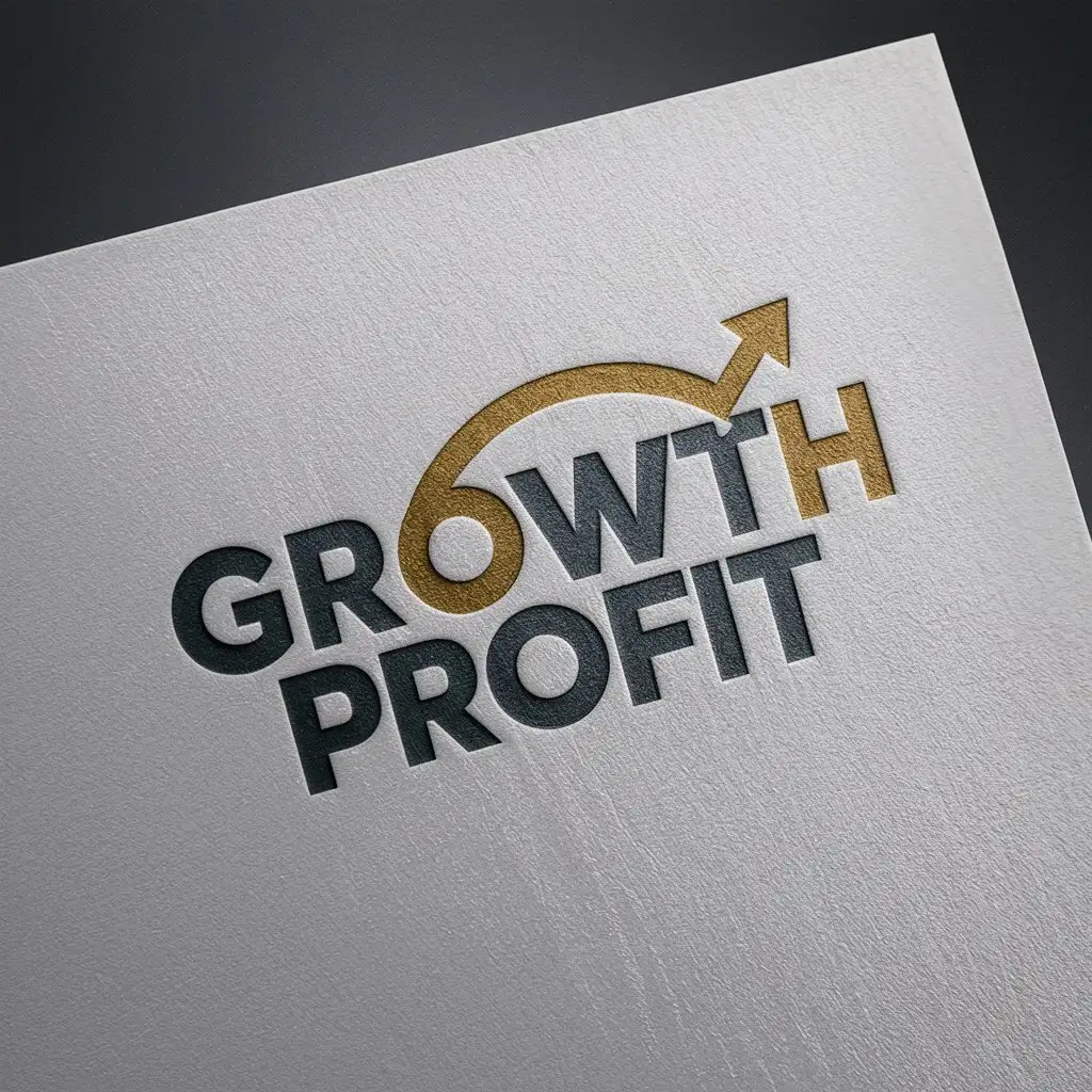 LOGO Design for GROWTH PROFIT Metallic Gold Typography on Textured White Surface