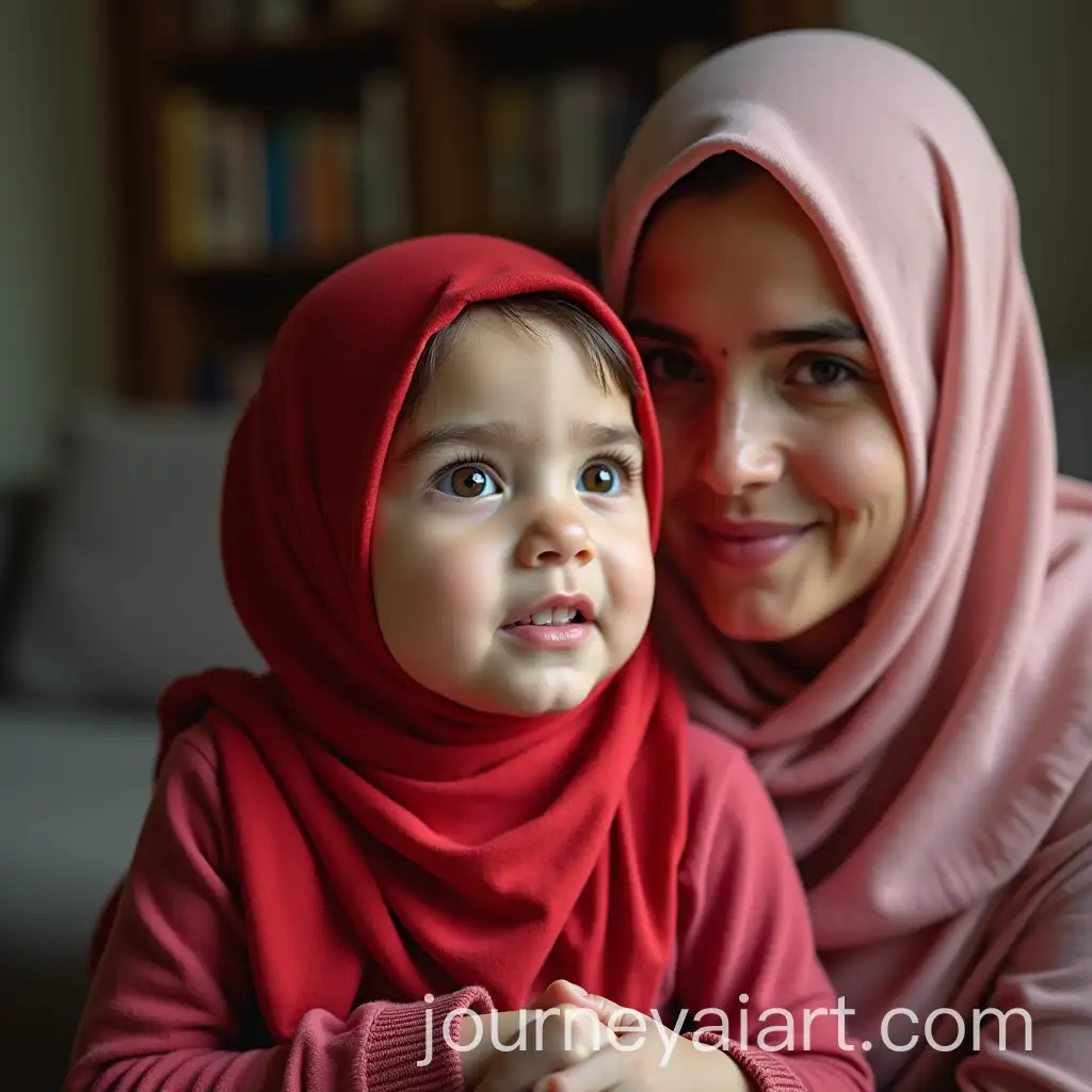 Muslim-Girl-Expressing-Emotions-with-Mother-at-Home