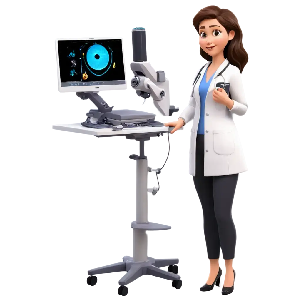 Cute-Lady-Doctor-Gynecologist-in-Pixar-Style-with-Sonography-Machine-PNG-Image