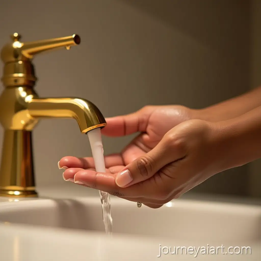 AfroCaribbean-Womans-HandsAI-Image-Prompt-Expansion-Washing-Under-Elegant-Gold-Faucet