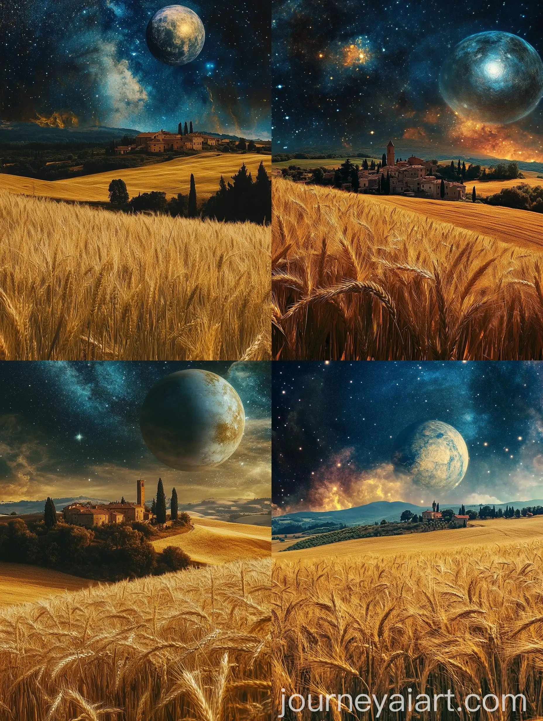 Starry-Night-Over-Toscana-Village-in-Golden-Cereal-Field