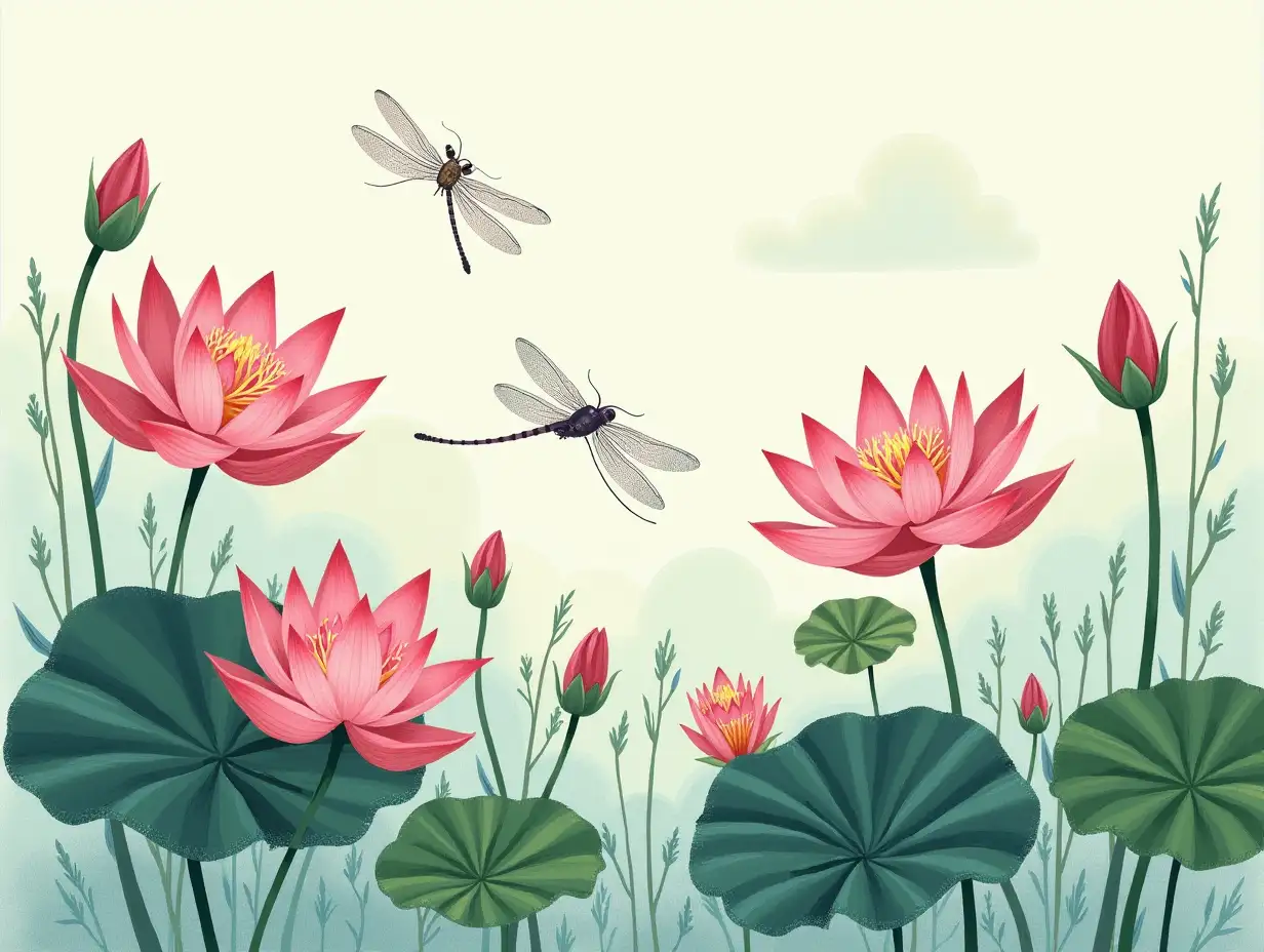 Serene-Illustration-of-Lotus-Flowers-and-Dragonflies