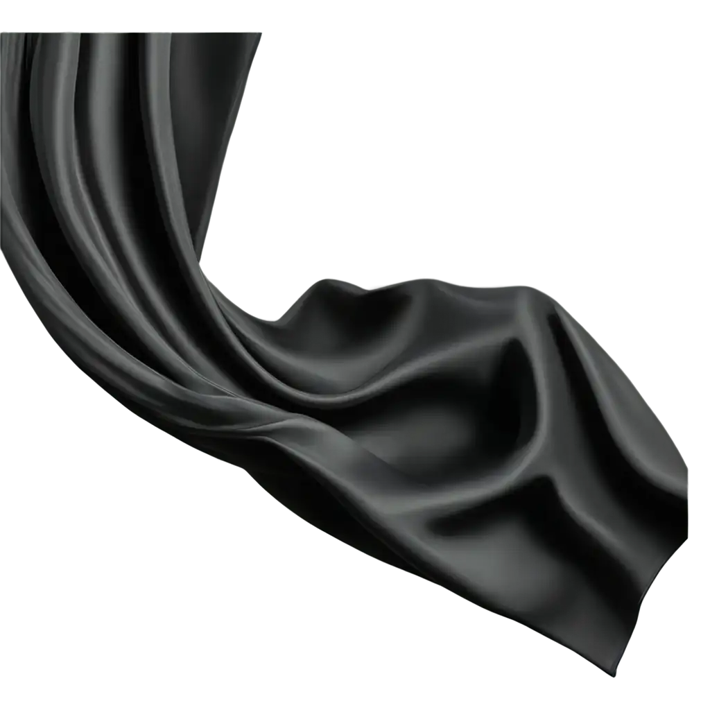 Flying-Stylish-Black-Silk-or-Cotton-Fabric-Waving-Satin-Cloth-PNG-with-Transparent-Background