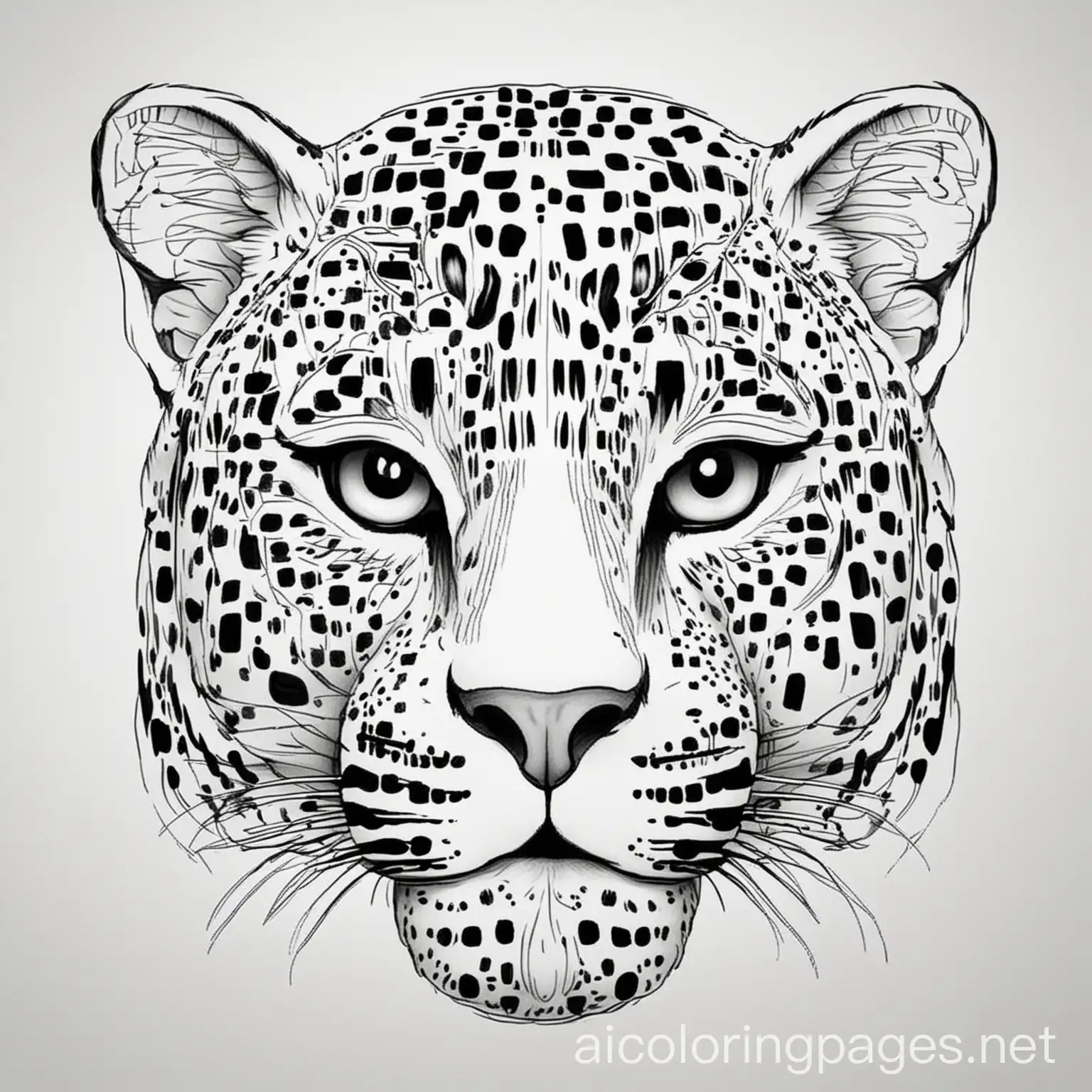 A Jaguar with vivid pattern inside of it, coloring book photo, thick lines, no dots, just outline,, Coloring Page, black and white, line art, white background, Simplicity, Ample White Space. The background of the coloring page is plain white to make it easy for young children to color within the lines. The outlines of all the subjects are easy to distinguish, making it simple for kids to color without too much difficulty