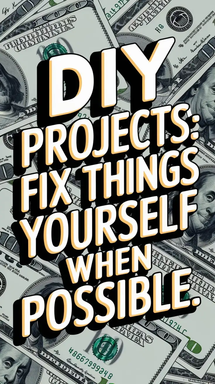 DIY Projects: Fix things yourself when possible. In typography with a background of money.