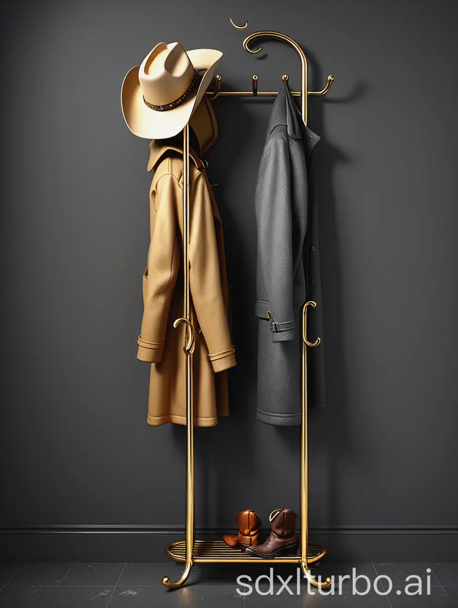 Cowboy-Hats-on-Gold-Coat-Rack-in-Dark-Grey-Room