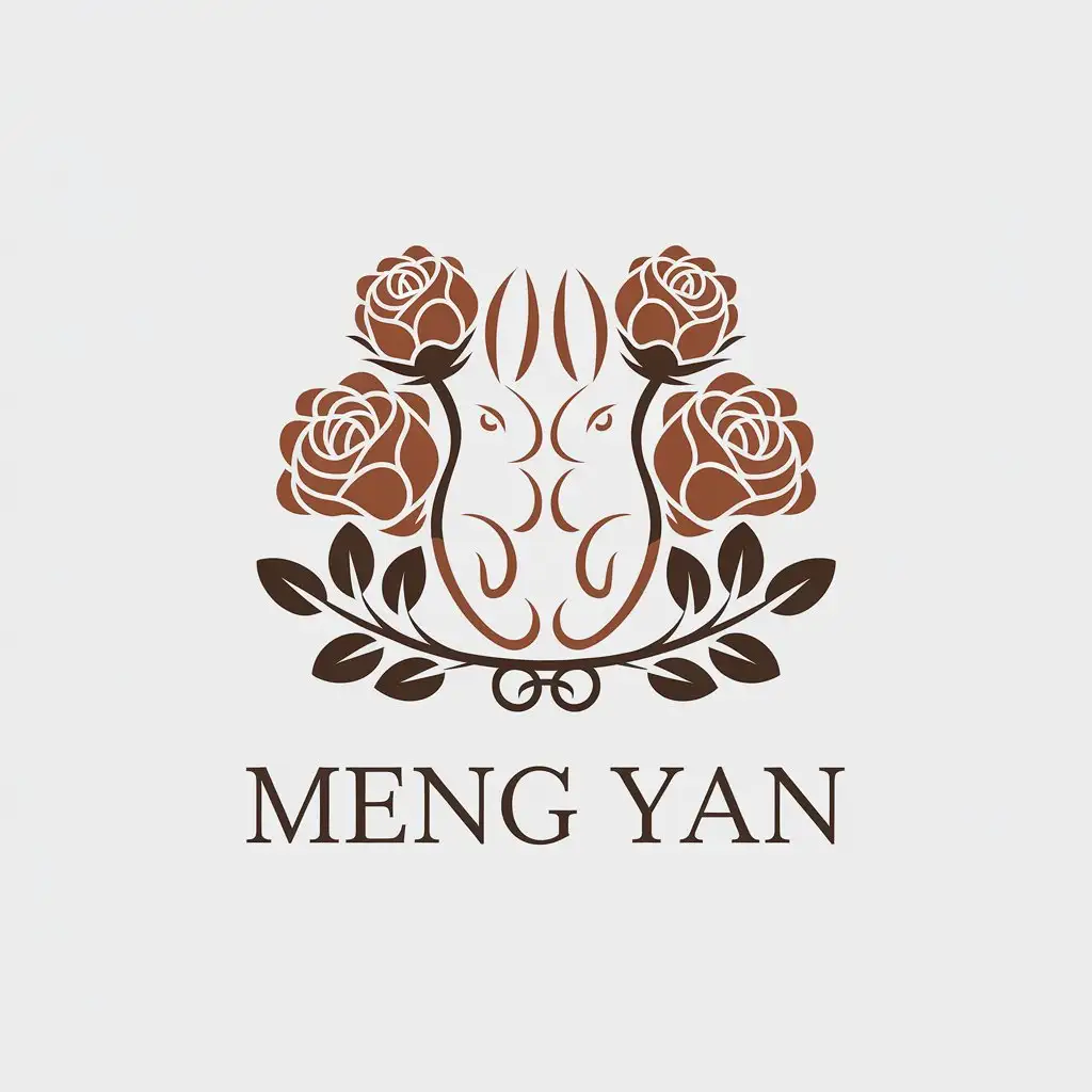 a vector logo design,with the text "meng yan", main symbol:roses and rabbits,Minimalistic,clear background