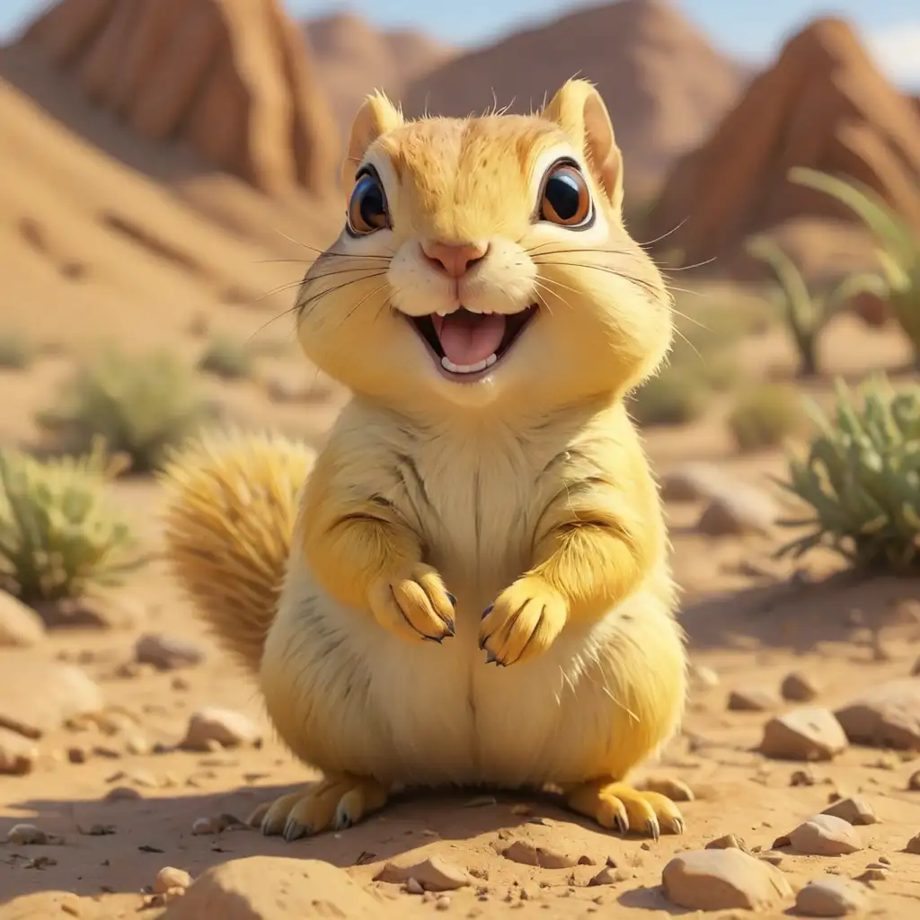 Happy CartoonStyle Yellow Ground Squirrel in the Desert