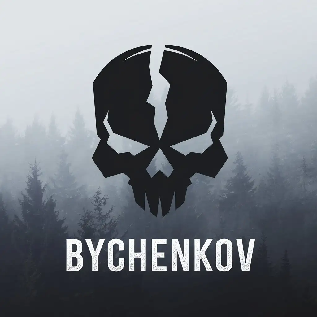 LOGO Design for Bychenkov Minimalistic Split Skull in Forest