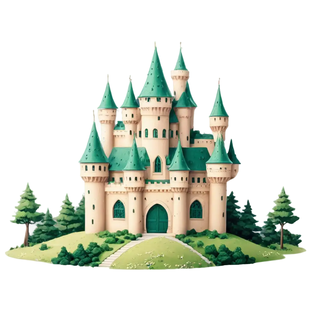 Create-a-CreamColored-Kawaii-Castle-PNG-Image-with-Green-Accents