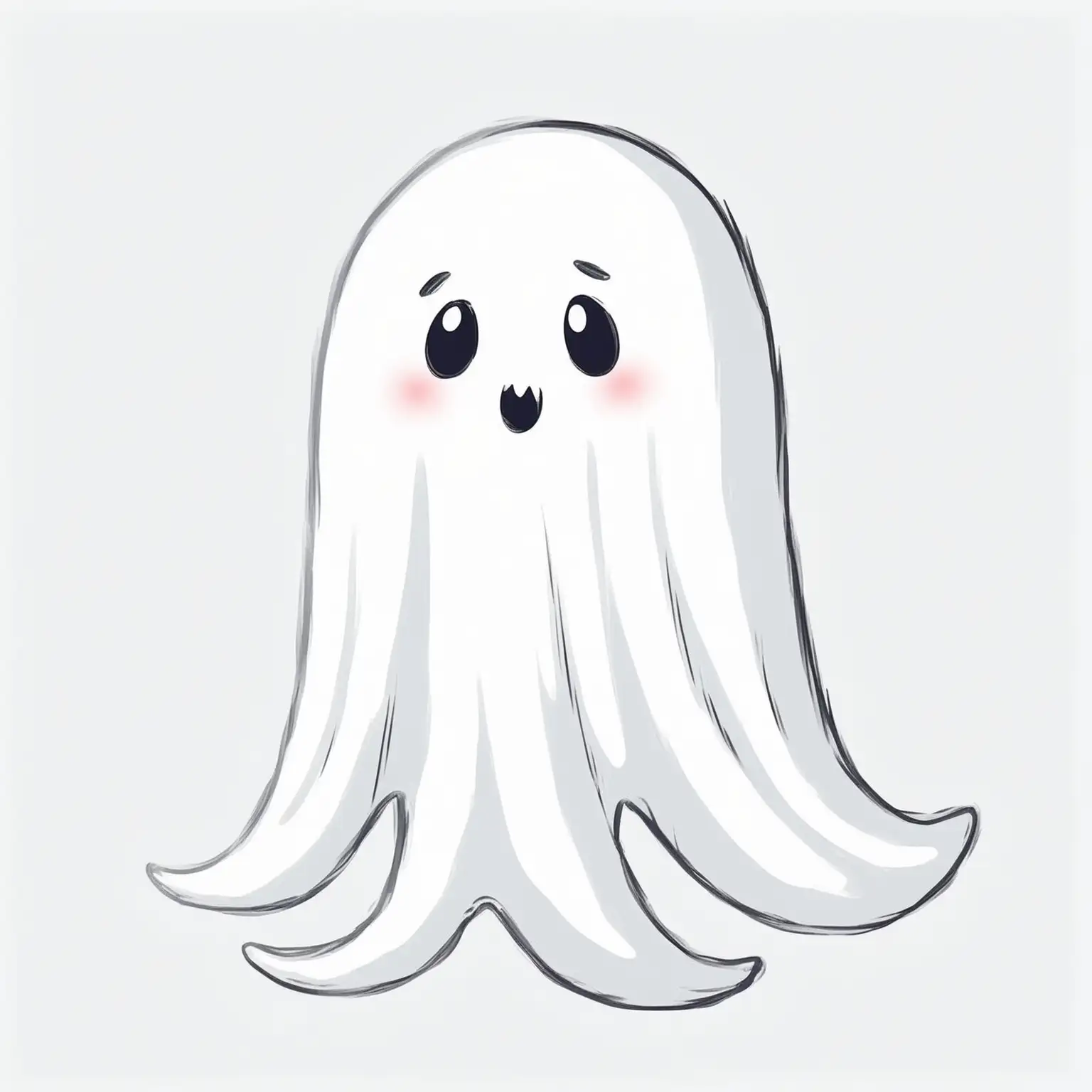 Friendly Cute Ghost Character on Clean White Background