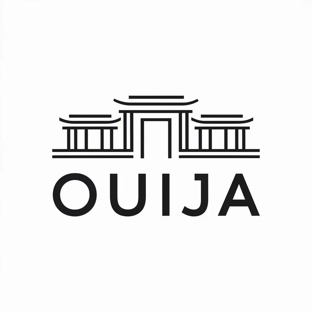 a vector logo design,with the text "Ouija", main symbol:Inn logo Chinese style. Letters fuse with Chinese ancient architecture.,Minimalistic,be used in Construction industry,clear background